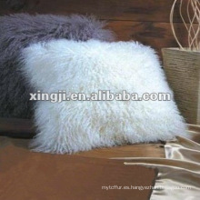 cojín de piel mongol natural color blanco almohada de piel de cordero tíbet